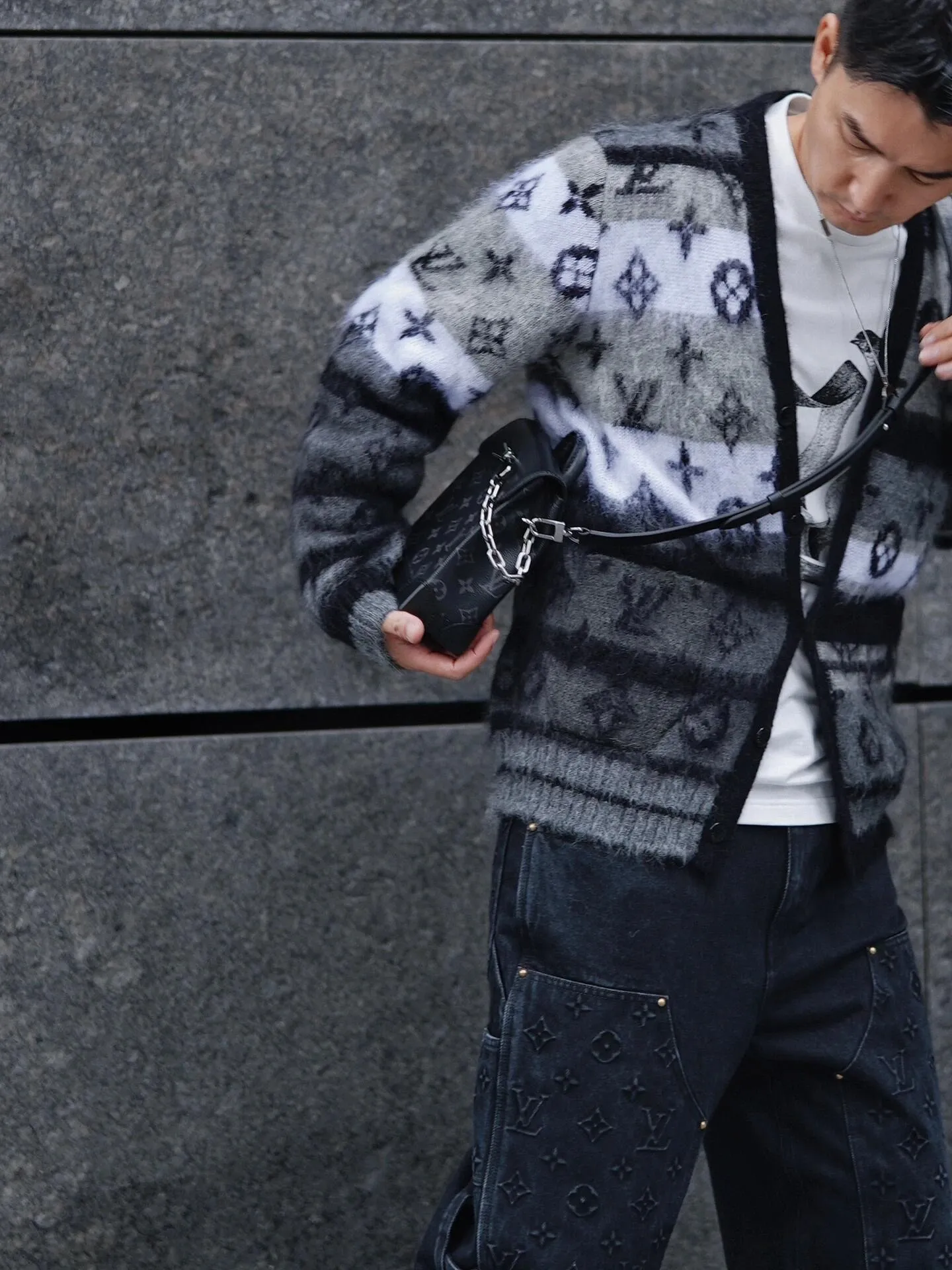 Louis Vuitton/Louis Vuitton contrasting jacquard mohair cardigan